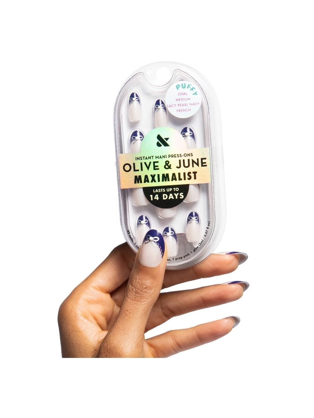NWT Olive & June Maximalist Press-On Nails NWT Sealed - Lacy Pearl Navy French